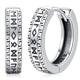 Unisex Hoop Earrings Viking Earrings for Men 925 Sterling Silver Viking Rune/Thor Hammer/Raven/Celtic Knot Hoop Earrings Black Earrings Gifts Jewellery for Men Women, Sterling Silver, No Gemstone