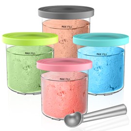 Kssvzz 4 Pack Ice Cream Tubs Compatible with Ninja Creami NC300UK NC300UKCP NC301 NC299AMZ Series - BPA-Free, Dishwasher Safe with Aluminium Scoop