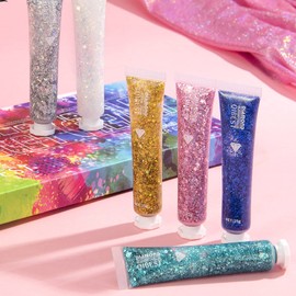 FantasyDay Body Glitter Gel,Face Glitters Gel,Mermaid Sequins Liquid Holographic Glitter Gel,Chunky Glitter Eye Lip Hair Nail Festival Rave Accessories,Sparkling Body Glitter Gel for Women