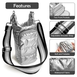 heluqu Water Bottle Carrier Bag - Quilted Crossbody Water Bottle Holder with Strap, Stylish Puffer Tote Bag for Water Bottle, Water Bottle Sling Bag for Outdoor Travel