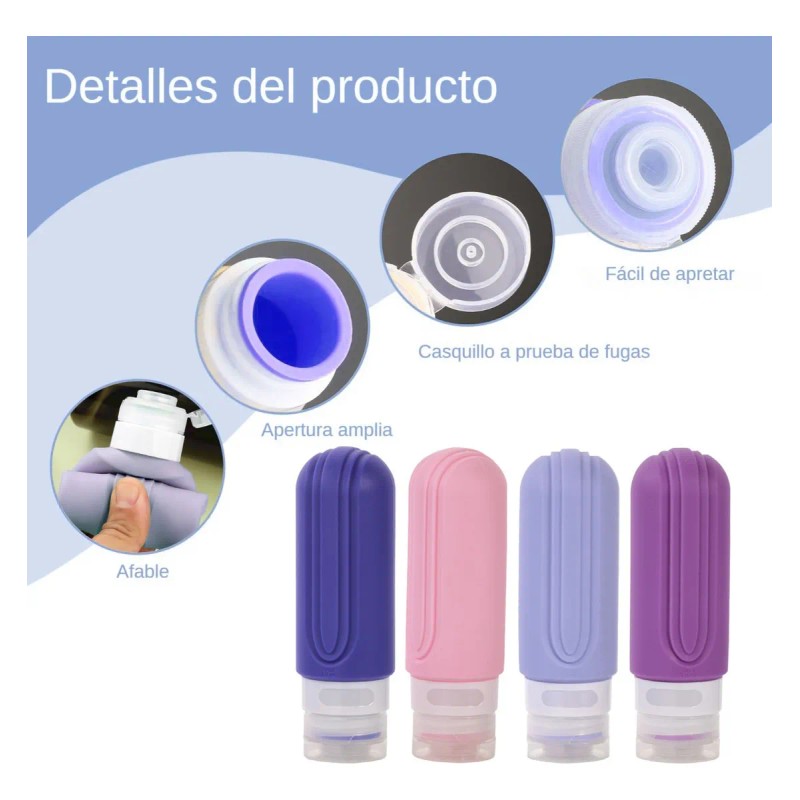 Botellas De Kit De Viaje Portátiles Contenedores Silicona