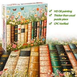 Bgraamiens - Vintage Wildflower Book Puzzles for Adults 1000 Pieces: Antique Botanical Library Art with Floral Motifs, Mindful Challenge for Bibliophiles, Study Decor Gift for Reading Rooms