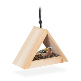 Relaxdays Hanging Birdhouse, Untreated Wood, Feeding Station for Wild Birds, HWD 16x23.5x12cm, Natural