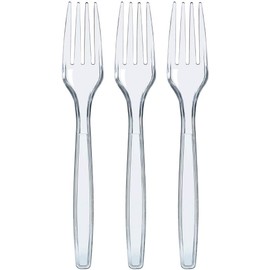 Prestee Clear Plastic Forks 100 Count - Heavy Duty Disposable Forks, Crystal Clear Silverware, Durable Plastic Utensils for Parties, Events, and Catering - Bulk Flatware Set for Any Occasion