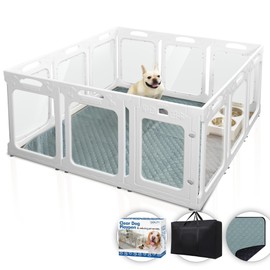 Qoility Dog Playpen for Anxiety Prevention - Reduces Indoor Puppy/Dog Anxiety & Boredom, Height 24 Inch, 12 Panels, White