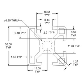 8020, 30-3003, 30 Series Aluminum 30mm x 30mm 30x30 Tri-Slot Triple Open Channel Aluminum Extrusion T Slotted Rail 80/20 Smooth Profile (Clear Anodize, 610mm Long)
