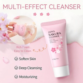 Skincare Set Sakura Teen Girl Gift - Cleanser Serum Cream for 10-12 Teens Travel Size Facial Kit Cleansing Brush for Women with Rabbit Headband (5pcs) SAKURA / 스킨케어 세트 사쿠라 틴 걸 선물 - 10-12 청소년용 클렌저 세럼 크림 토끼 머리띠를 가진 여성용 여행용 사이즈 페이셜 키트 클렌징 브러시 ( 5pcs ) SAKURA