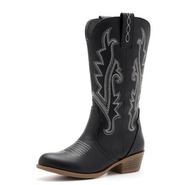 Kids Western Boots Embroidered Cowgirl Cowboy Boots Boys Girls Mid Calf Round Toe Riding Shoes Little Kid/Big Kid