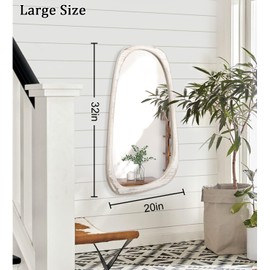 AAZZKANG Irregular Asymmetrical Wooden Mirror 32"x20" Decorative Rustic Hanging Mirror for Bedroom, Living Room, Bathroom, Entryway - White