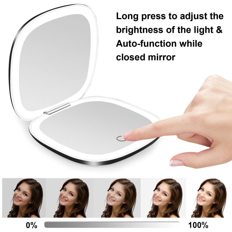 deweisn Compact Mirror, Lighted Travel Makeup Mirror with 1X/10X Magnifying