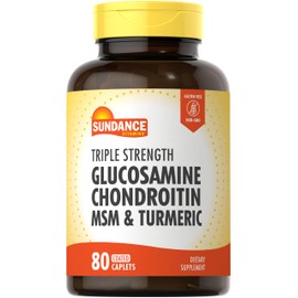Sundance Glucosamine Chondroitin with MSM and Turmeric | 80 Caplets | Triple Strength Formula | Non-GMO and Gluten Free Supplement