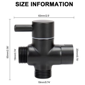 Shower Diverter T Adapter Shut-off Valve Replacement for Shower Head Arm Diverter G1/2" Female Inlet x G1/2" Male Outlet (Black)