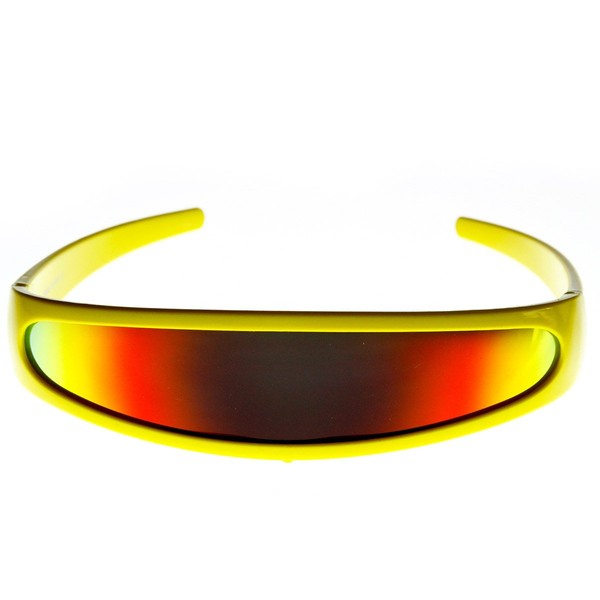 Futuristic Narrow Cyclops Color Mirrored Lens Visor Sunglasses (Yellow Fire)