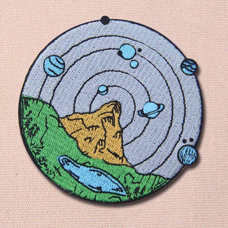 Mountain and Space Embroidered Badge Iron on or Sew on