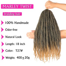 Marley Twist Braiding Hair 18 Inch Marley Hair 8 Packs Kinky Twist Hair Extensions for Afro Kinky Curly Braiding Hair Soft and Natural Crochet Hair (18 Inch 8packs, #T27)