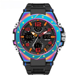 CdyBox Men Tactical Watch Waterproof Military Sport Work Digital Analog Wrist Multi Electronic Watch (Blue)