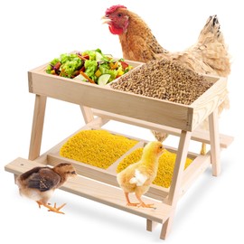 meiqidi Chicken Feeder Picnic Table No Waste Wooden Picnic Table, Chicken Coop Accessories, Mesh Bottom for Easy Cleanup Dry and Clean Fill for Wild Bird, Squirrel, Turkey, Duck