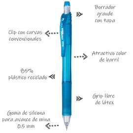Pentel EnerGize-X Mechanical Pencil (0.5mm) Sky Blue Barrel, Box of 12 (PL105S)