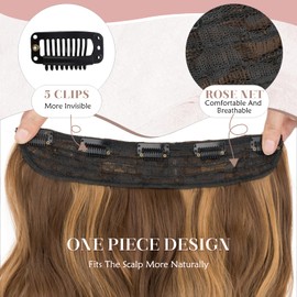 SEGO One Pieces 5 Clips in Hair Extensions Wavy Natural Soft Synthetic Hairpieces for Women Hair Clip Extensions for Women,24inch Brown Mixed Natural Blonde,180g