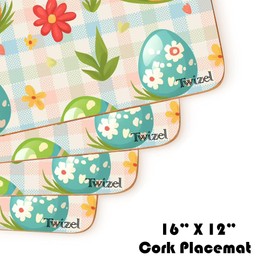 Easter Cork Placemat Set of 4 - Cork-Back Heat Resistant Place Mats, 16"x12" Spring Eggs Table Mats for Easter Farmhouse Holiday Dining Easter Party Decoration