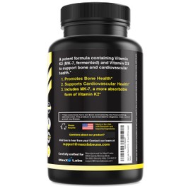 MaxX Labs Vitamin D3 K2 3000 IU - with Vitamin K as MK-7 from Natto - High Potency Vitamin D Supplement Support Healthy Bones, Teeth, Heart & Immune Function, Gluten-Free - 90 Capsules