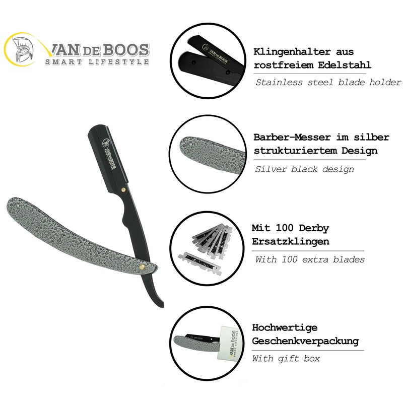 Van De Boos Premium Shavette Razor with 100 Razor Blades