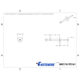 Fastenere Large Flange Pop Rivets - 3/16" x 1" (50 Pack) Aluminum Body Steel Mandrel, Heavy Duty Dome Head Blind Rivets, Open End 6-16 Gap .876" - 1.00" - Corrosion Resistant, High Shear Strength