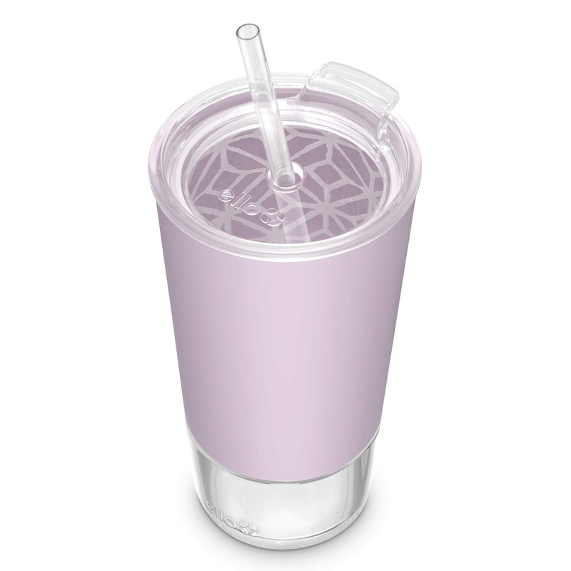 Ello Tidal Glass Tumbler with Straw, Cashmere Pink, 20 oz.