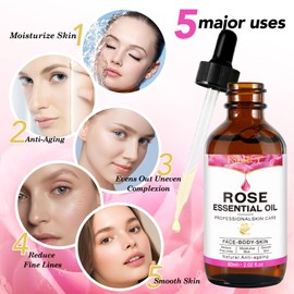 Rose Oil Face 60 ml Rose Oil with Vitamin C Serum Anti-Ageing Wrinkles Against Dark Spots and Tired Skin Moisturiser for Face, Body, Skin