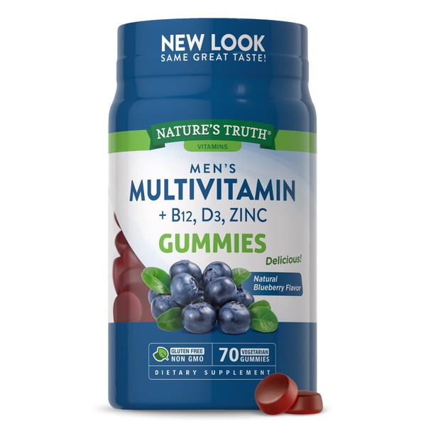 Nature's Truth Mens Multivitamin Gummy | 70 Count | Vegetarian, Non-GMO, Gluten Free | with B12, D3, Zinc | Blueberry Flavor