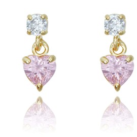 AVORA 10K Yellow Gold Pink and White Simulated Diamond CZ Heart Drop Earrings
