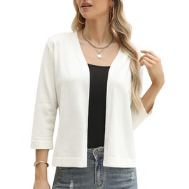 Aottori White Cardigans for Women UK Lightweight Knitted Cardigan Ladies 3/4 Sleeve Short Bolero Shrug Tops for Dress Evening Wedding White S