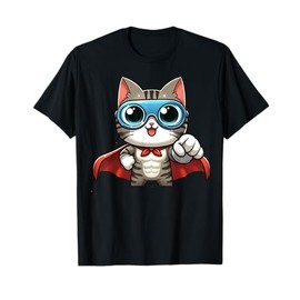 Cute Cat Superhero With Cape Gift Men Kids Women Funny Cat T-Shirt