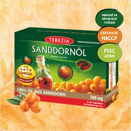 TEREZIA Sea Buckthorn Oil Capsules - 100% Pure and Natural Sea Buckthorn Oil, Contains Omega 3-6-7-9 and Beta Carotene / No Additives - 500mg - 60 Softgel Capsules