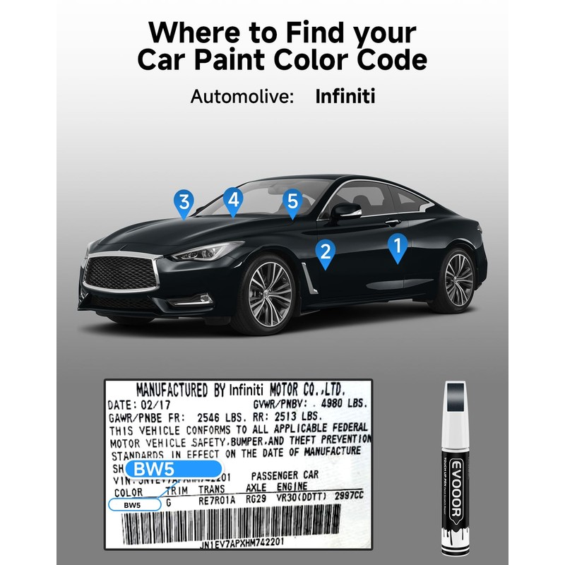 EVOOOR Hermosa Blue(BW5) Touch Up Paint Compatible with Infiniti Exact