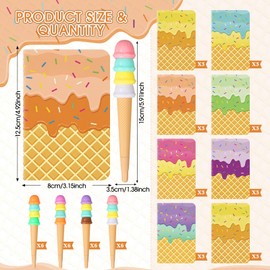Qeeenar 48 Pieces Summer Ice Cream Party Favors 24 Pcs Colorful Notepads 24 Pcs Ice Cream Pens Summer Graduation Notebooks Pens 2026 End of the Year Gifts Bulk for Birthday Party Office Supplies