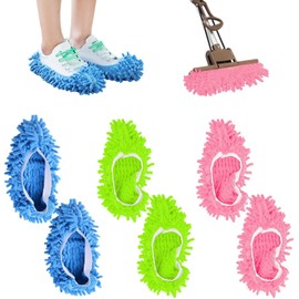 WEIWUXIAN 3 Pairs Mop Shoes, Reusable Mop Shoes, Removable and Washable Slippers Covers, Household Work Mop Shoes, Mop Slippers for Floor Cleaning, for Bathroom, Office, Kitchen, House