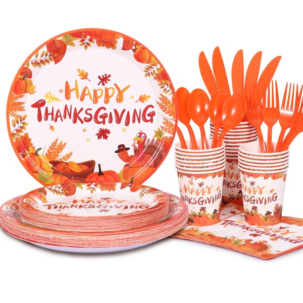 LIUGUSUN Thanksgiving Plates Dinnerware Set Thanksgiving Party Decorations Pumpkin Maple