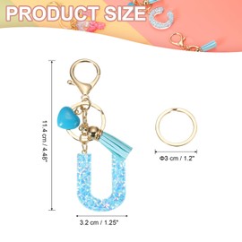 PATIKIL Alphabet Initial Letter Keychain, Resin Cute Keychains with Tassel Heart Letter U Pendant Charm for Women Key Purse Handbag Bag Accessories, Blue