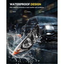 PHILTOP Headlight Assembly Pair for 2011-2013 Hyundai Elantra, Black Housing with Amber Reflector, Driver and Passenger Side, OE Style Replacement