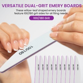ESUOHYM 10PCS Nail Files 100/180 Set Grit Double Sided for Natural and Acrylic Nails Professional Fingernail Emery Boards and Shine Kit Supplies for Salon and Home Tech