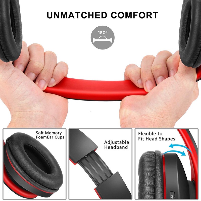 zihnic Bluetooth Over-Ear Headphones, Foldable Wireless and Wired Stereo Headset