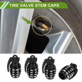 HOPESPANNER Tire Valve Stem Caps Decorative Black Small Grenade Style Tyre Valve Dust Covers 7x29mm Aluminum Alloy Plastic 4 Pcs