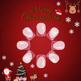 Christmas Press on Nails Medium Square Fake Nails with Designs Nude Red Pink Acrylic Full Cover French Red Satan Hat Tips Christmas Nails Press on Xmas Artificial Nails Stick on Nails for Women 24Pcs