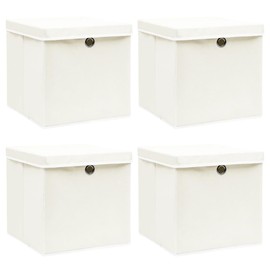 Storage Box Set of 4 White Non-Woven Fabric (100% Polyester), Home & Garden, Household Supplies, Storage & Organisation, Household Storage Boxes, 288350