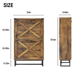 Maupvit 24" W Farmhouse Shoe Cabinet Storage for Entryway, Freestanding Organizer with 2 Flip Drawers, Narrow Shoe Rack Cabinet with Metal Corner Decoration, Rustic Brown