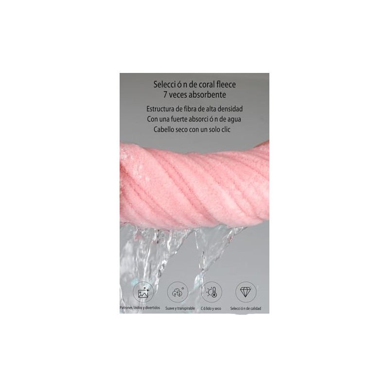 Toalla Microfibra para el Pelo 3 Unidades Secado Rápido Rosa