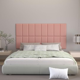 Greymond Peel and Stick Headboard - Pink Upholstered Wall Panels, 10 Panels Sized 7.8" x 15.7", 3D Anti-Collision Soundproof Self-Adhesive for Bedroom