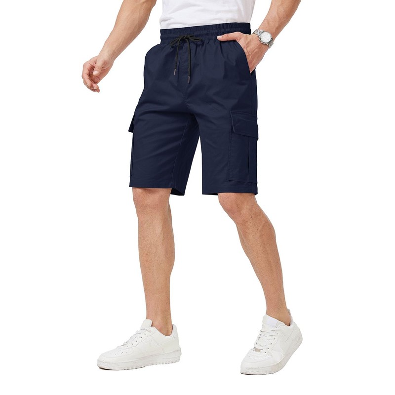 Ougelebo Men's Cargo Shorts Elastic Waist with Drawstring, darkblue, XXL