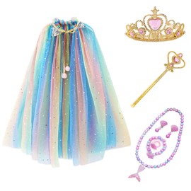 Unicorn Princess Cape Girls Cloak with Tiara Crown and Magic Wand for Little Kids Dress up Costume for Birthday Party